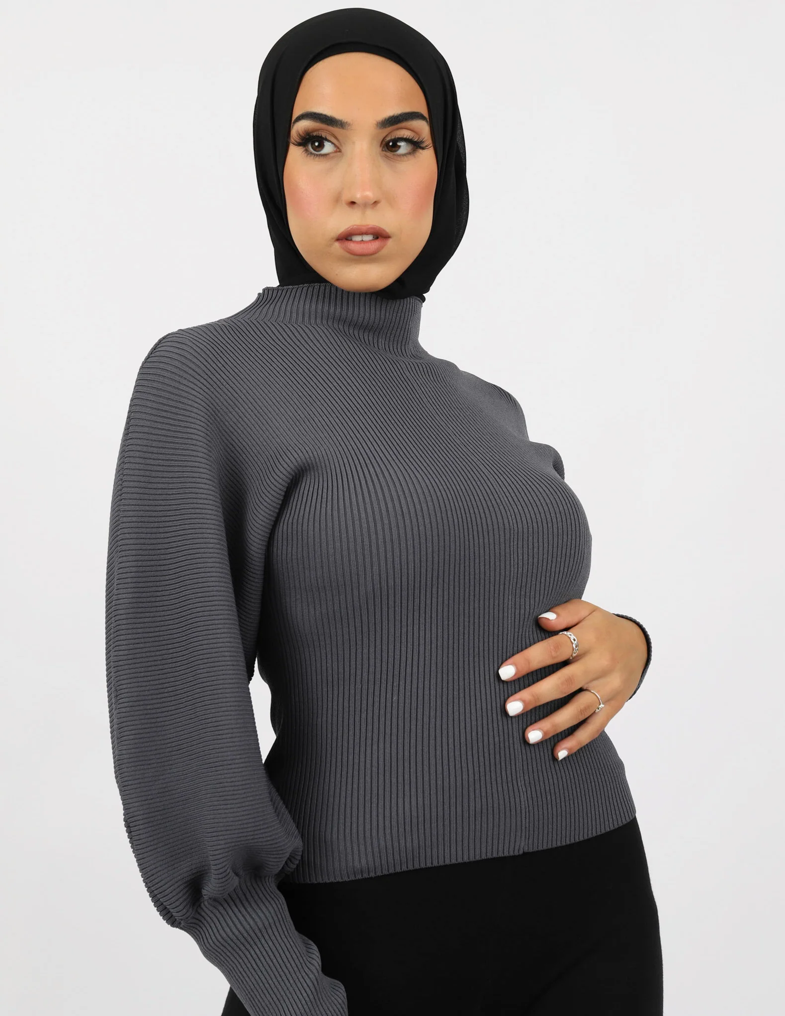 Alana Puff Sleeve Knit Top - Dark Shades - Image 10
