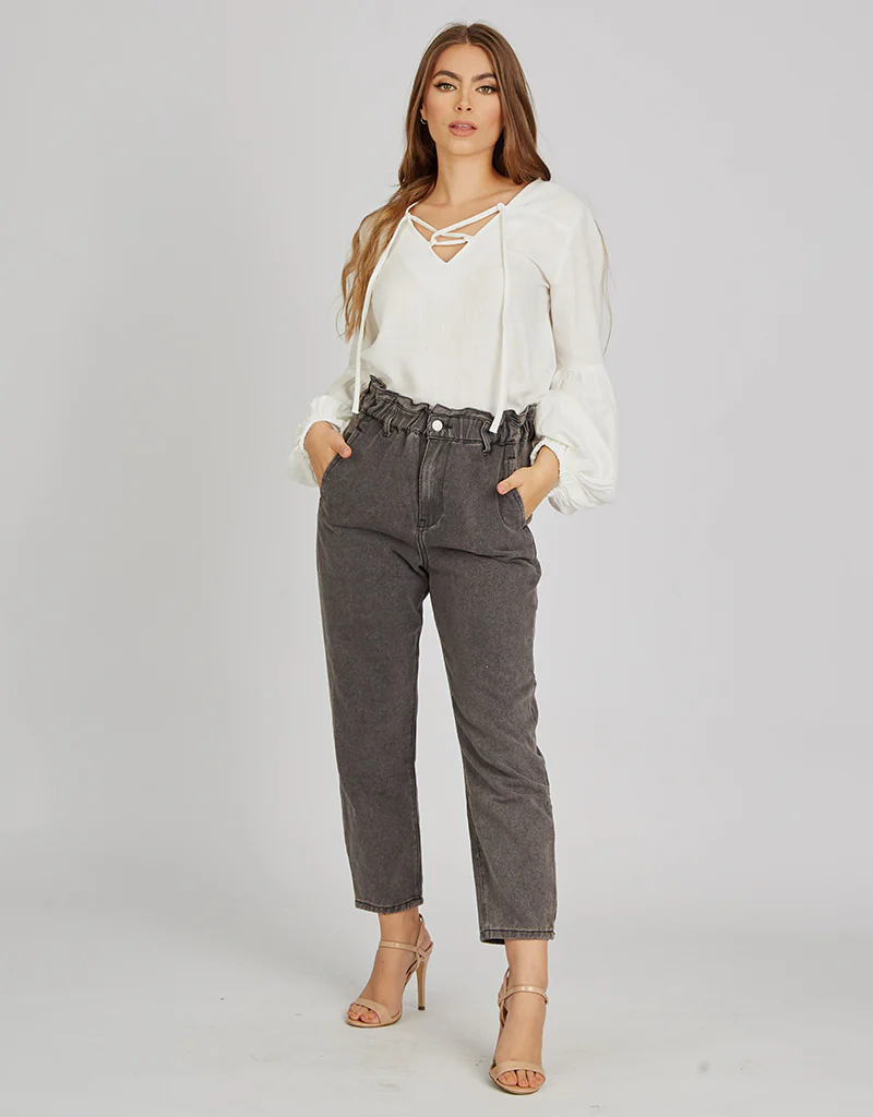 Balloon Elastic Waist Denim Pants