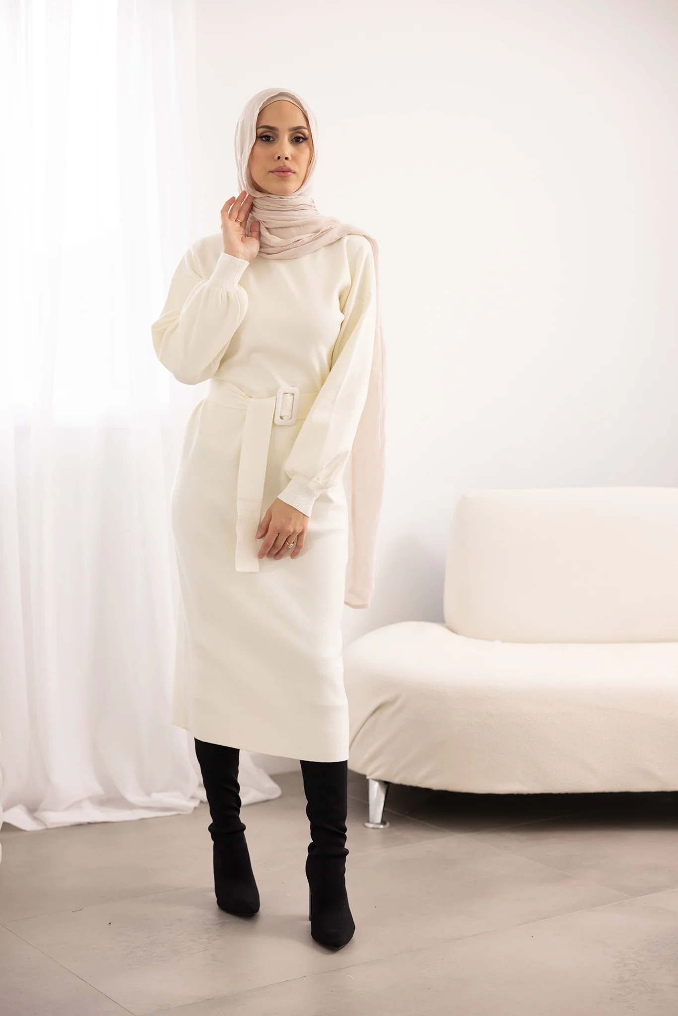 Belted Knit Midi Dress - Image 5