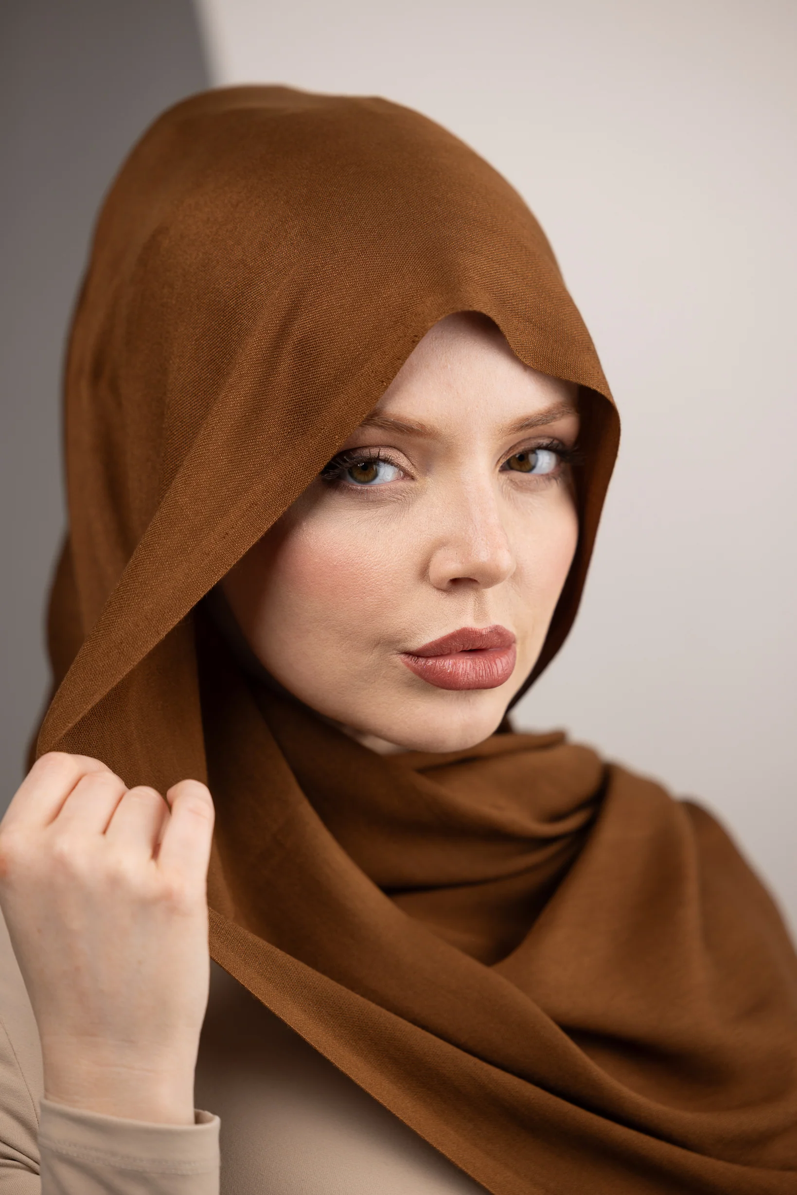 Cotton Tassleless Shawl - Shades of Light Brown - Image 3