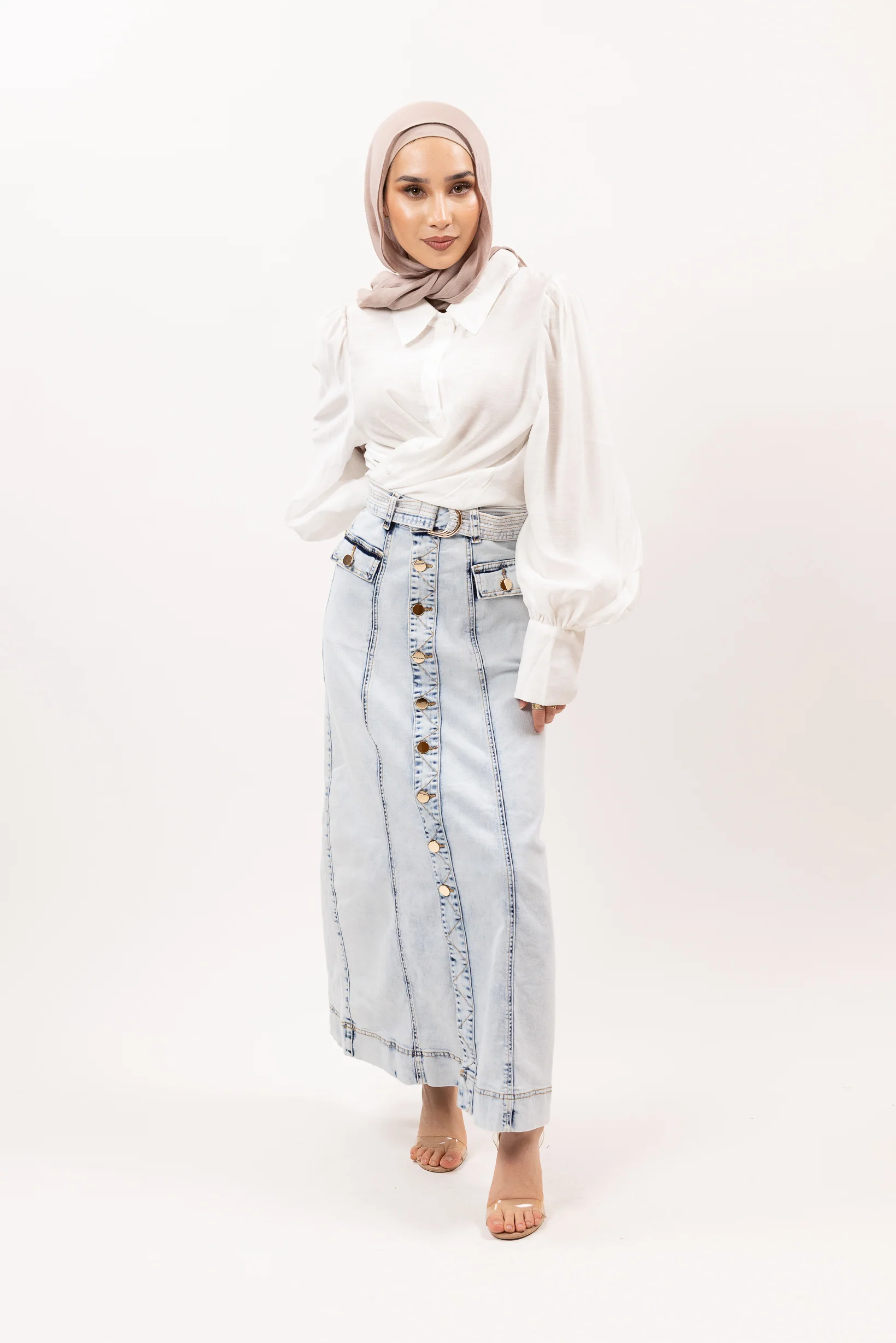 Denim Skirt Button Up With Belt - Image 7