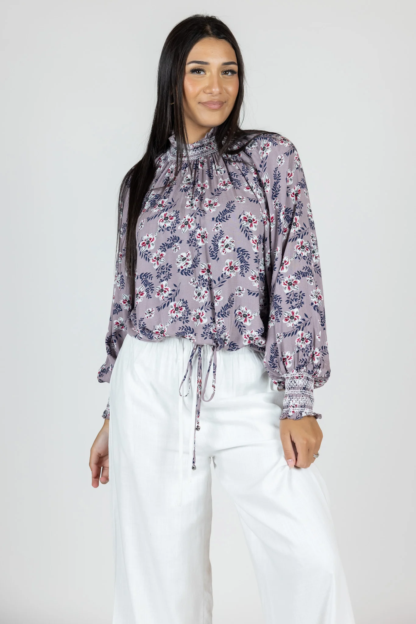 Floral Drawstring Bottom Blouse