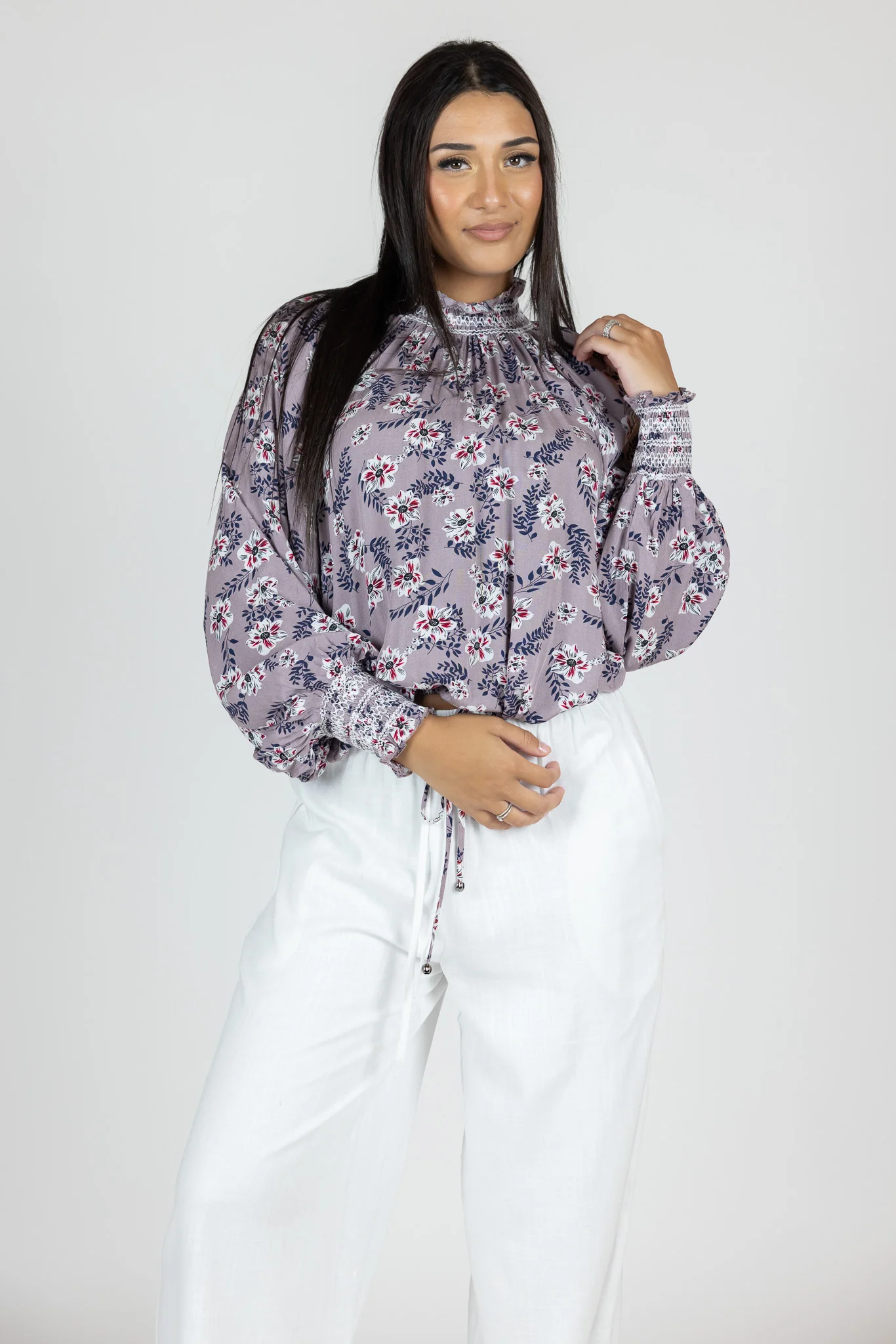 Floral Drawstring Bottom Blouse - Image 2