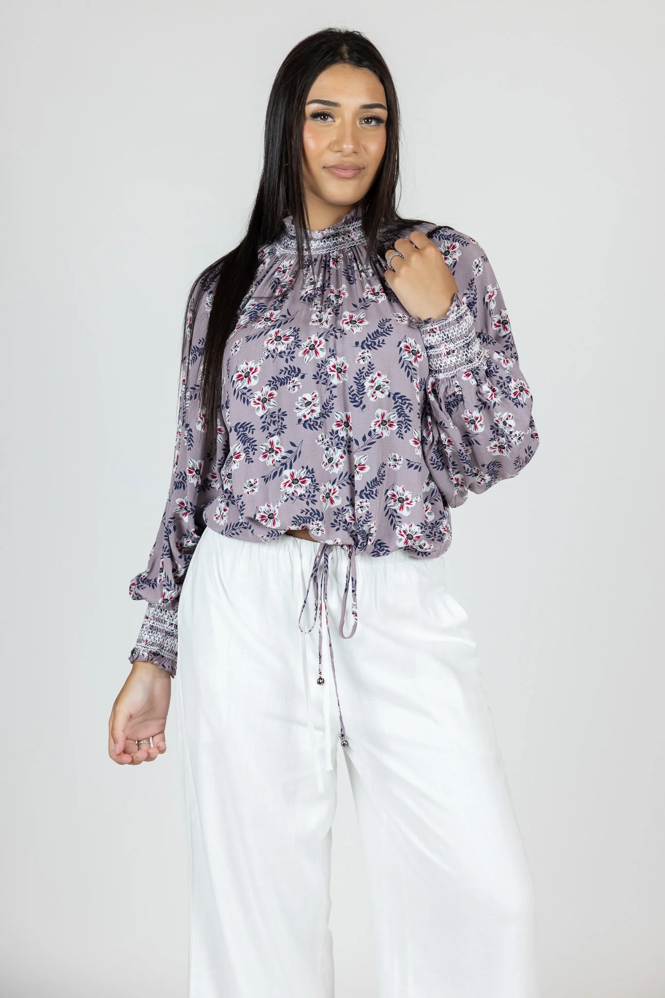 Floral Drawstring Bottom Blouse - Image 4