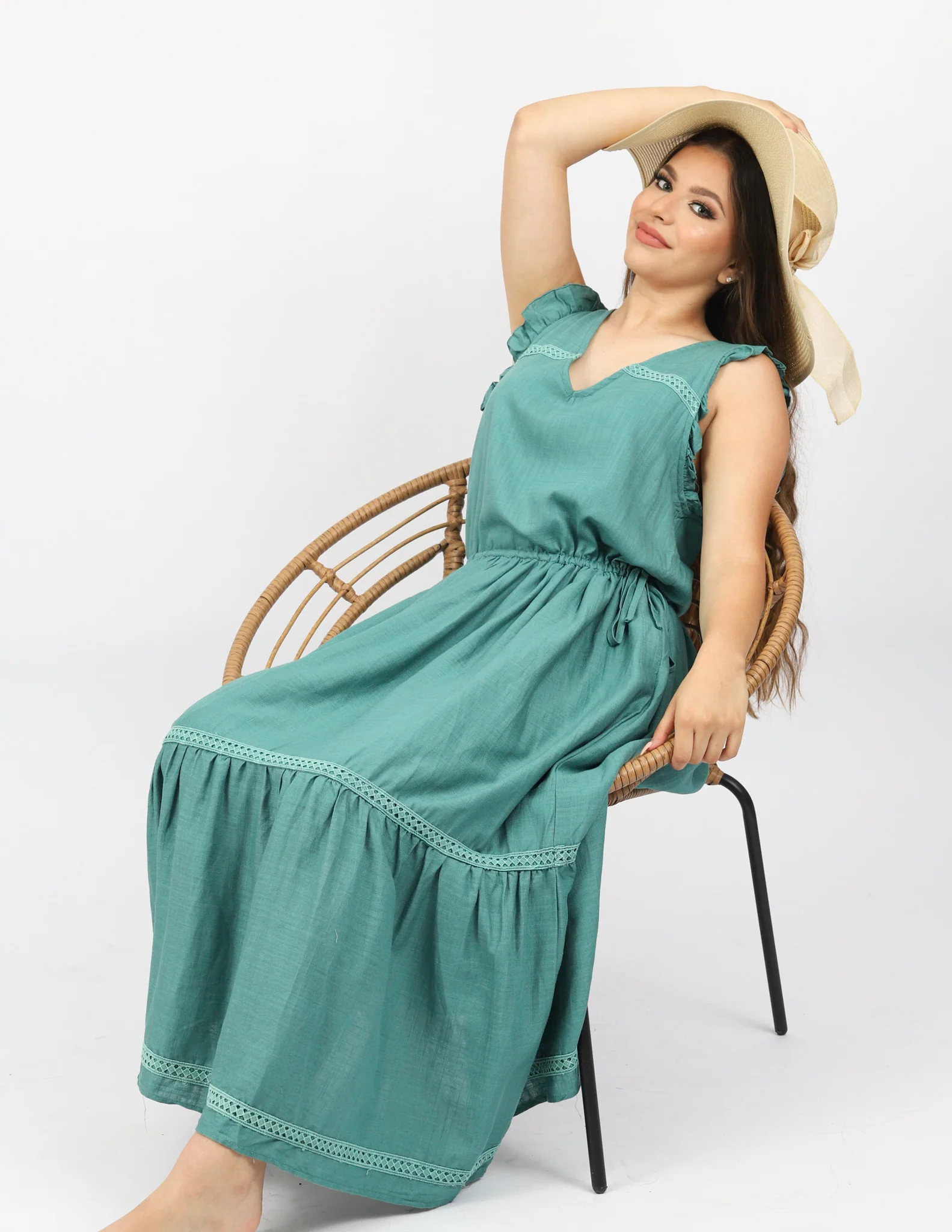 Linen Lace Trim Dress - Image 6