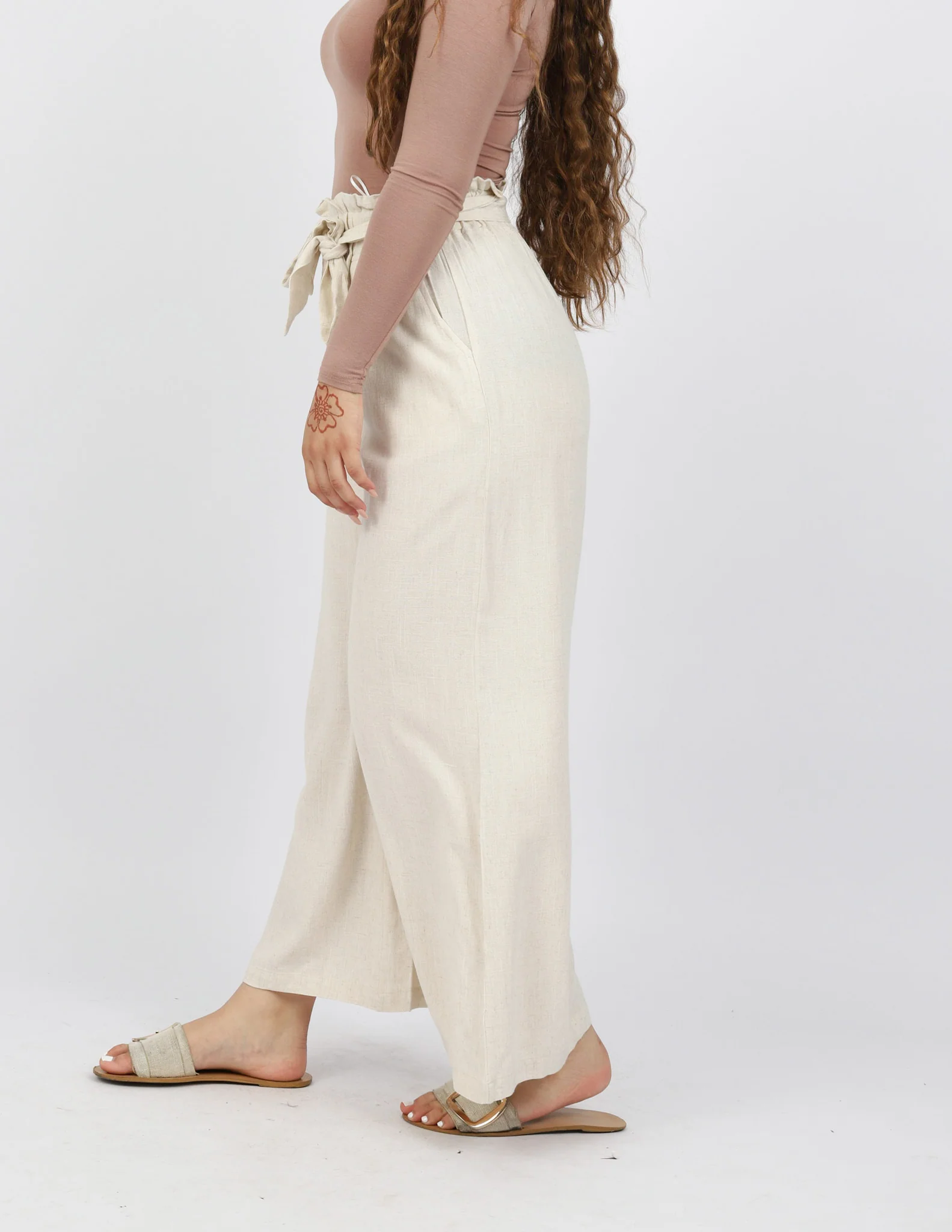 Linen Ruffle Top Pants Wide Leg - Image 4