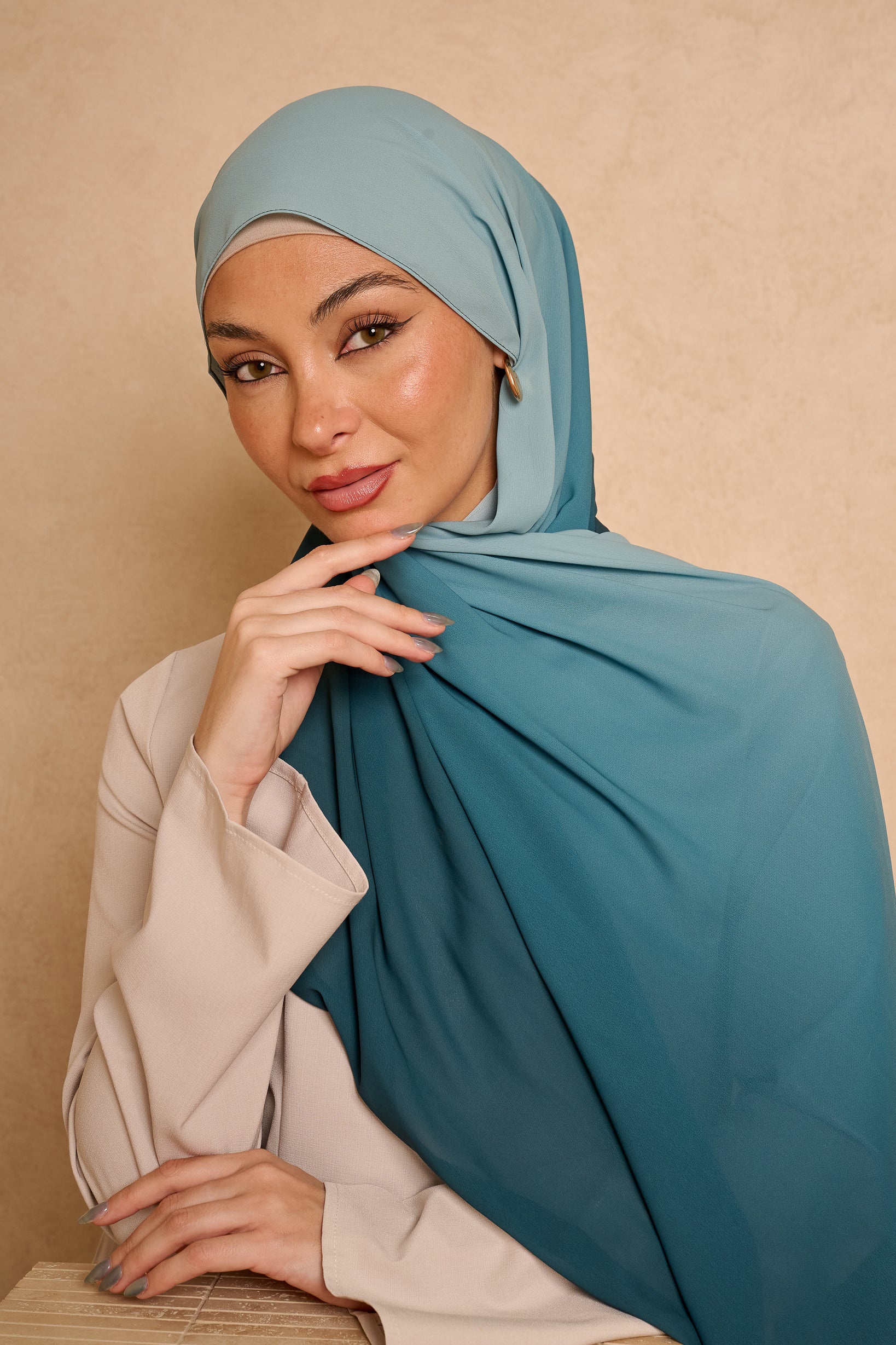 Ombre Chiffon Shawl - Shades of Blue - Image 7