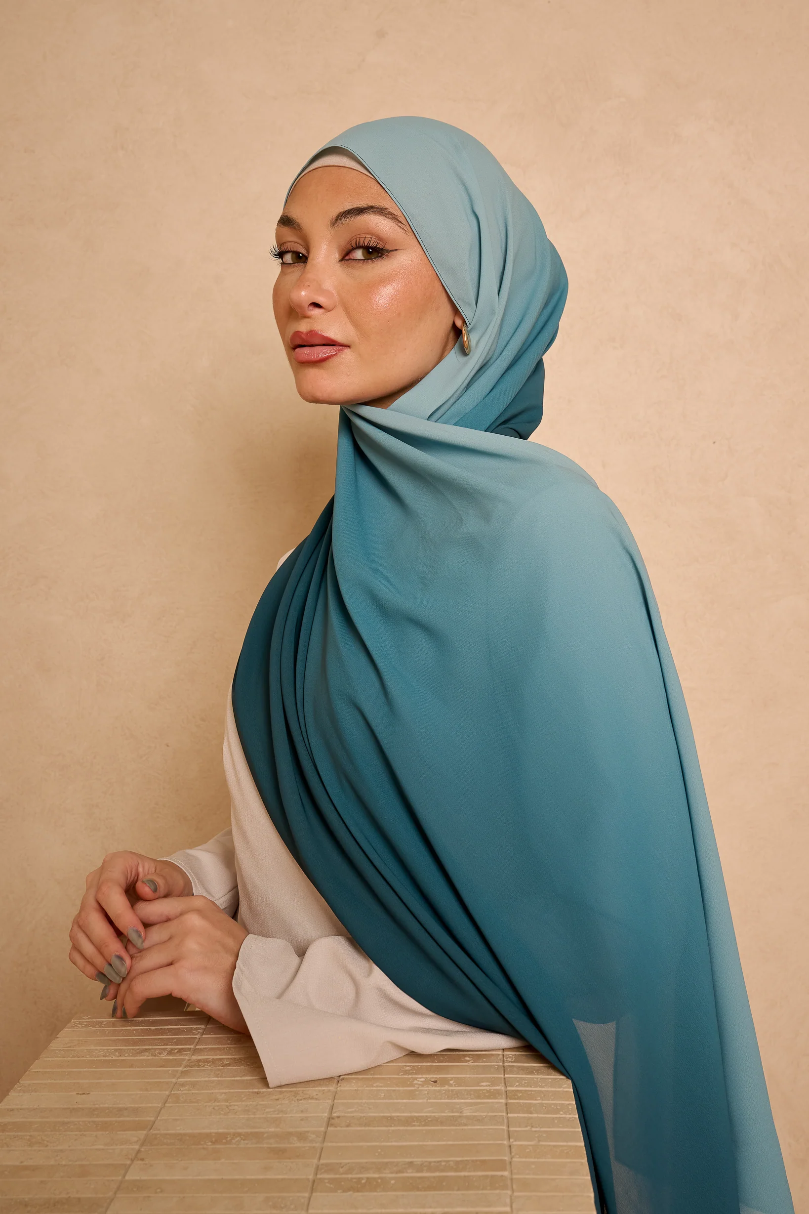 Ombre Chiffon Shawl - Shades of Blue - Image 9
