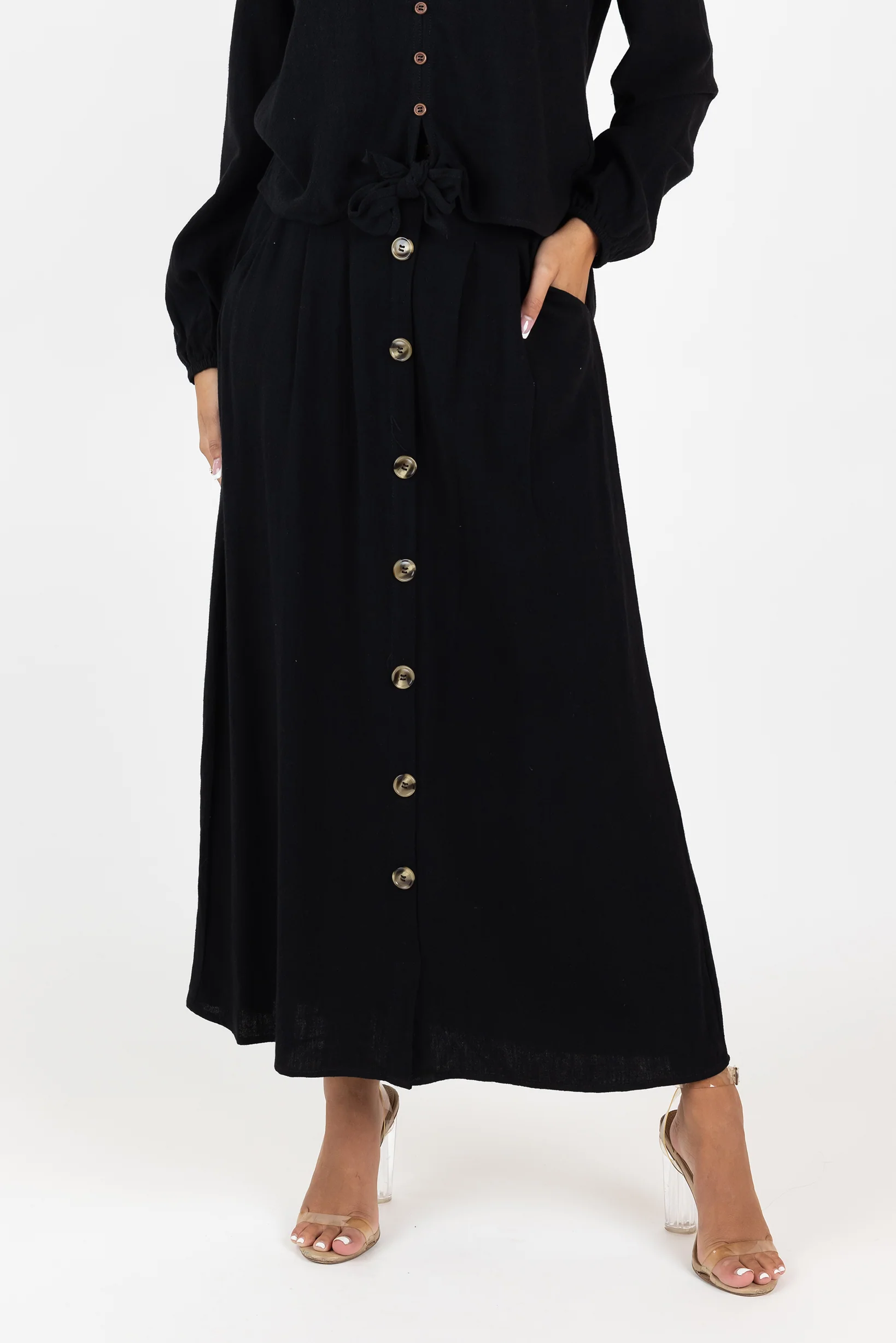 Pocket Linen Shell Button Skirt - Image 5