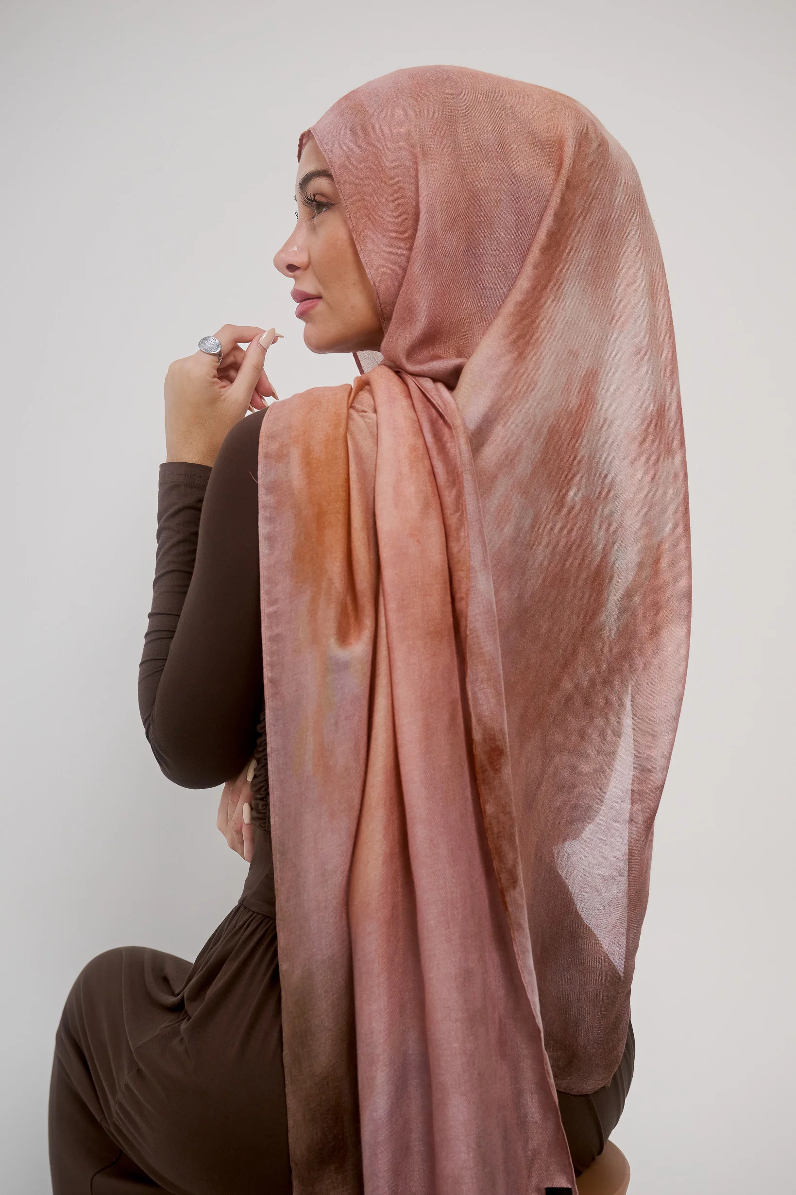 Printed Modal Shawl - Shades of Brown - Image 4