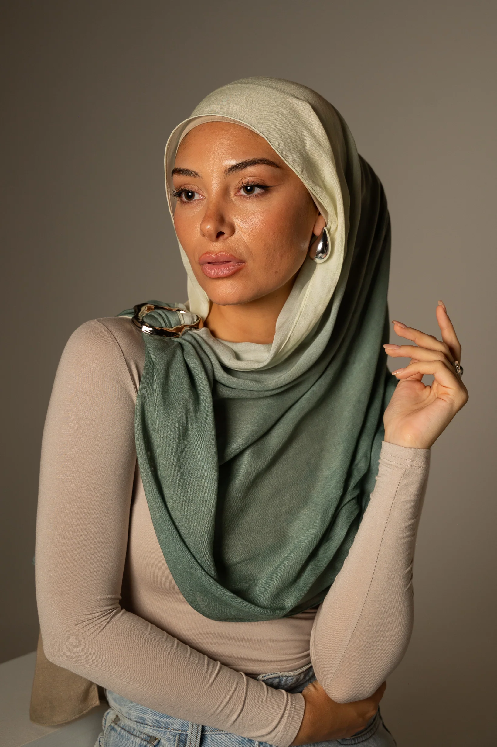 Printed Modal Shawl - Shades of Green - Image 7