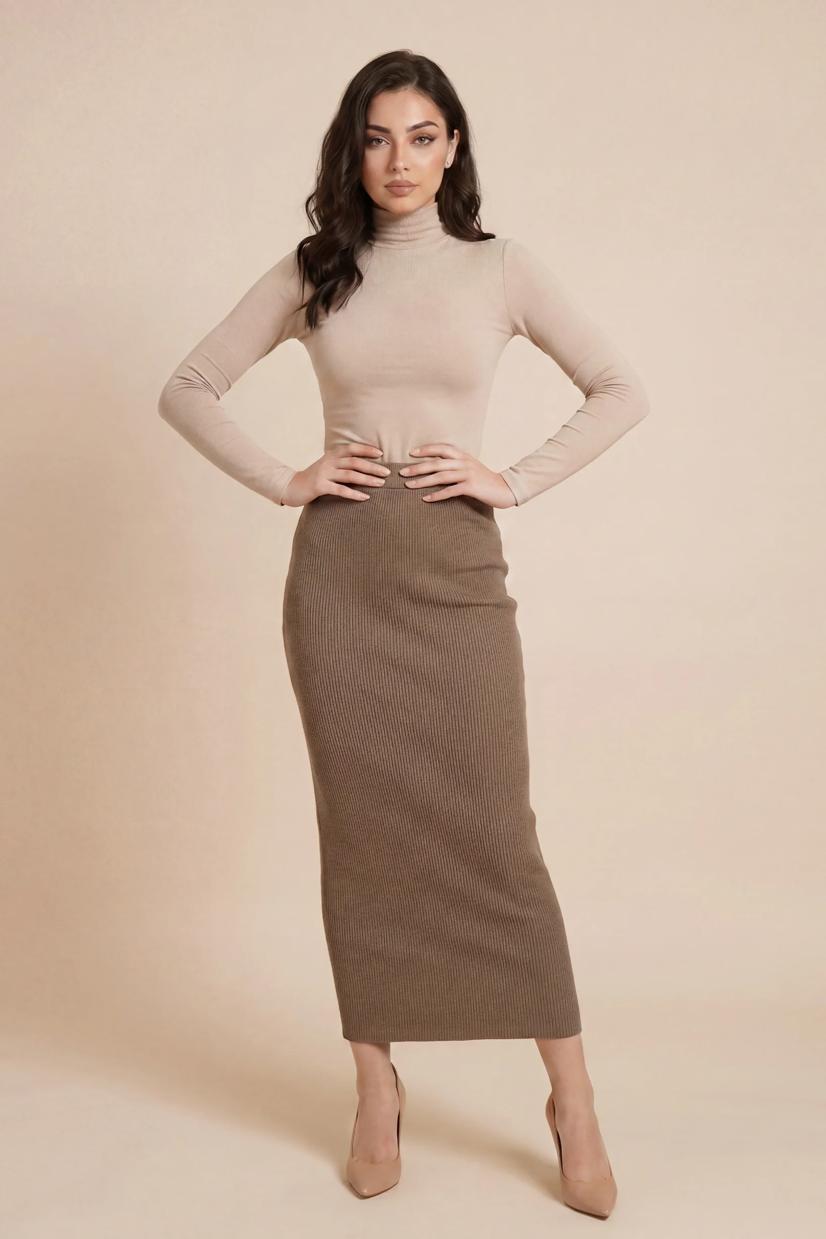 Ribbed Knit Skirt - Shades of Grey - Image 3