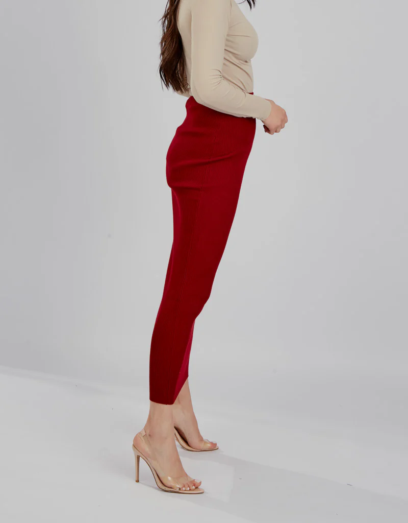 Ribbed Knit Skirt - Shades of Red - Image 2