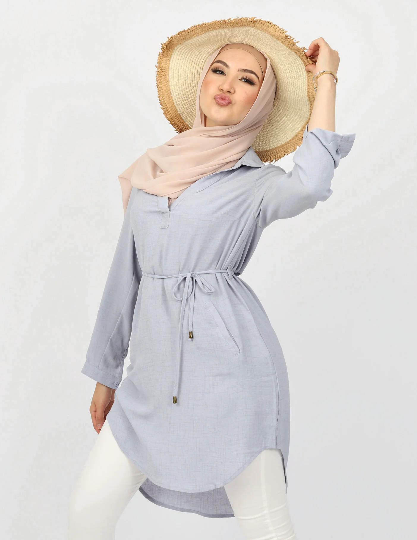 Roll Sleeve Loop Top - Light Shades - Image 12