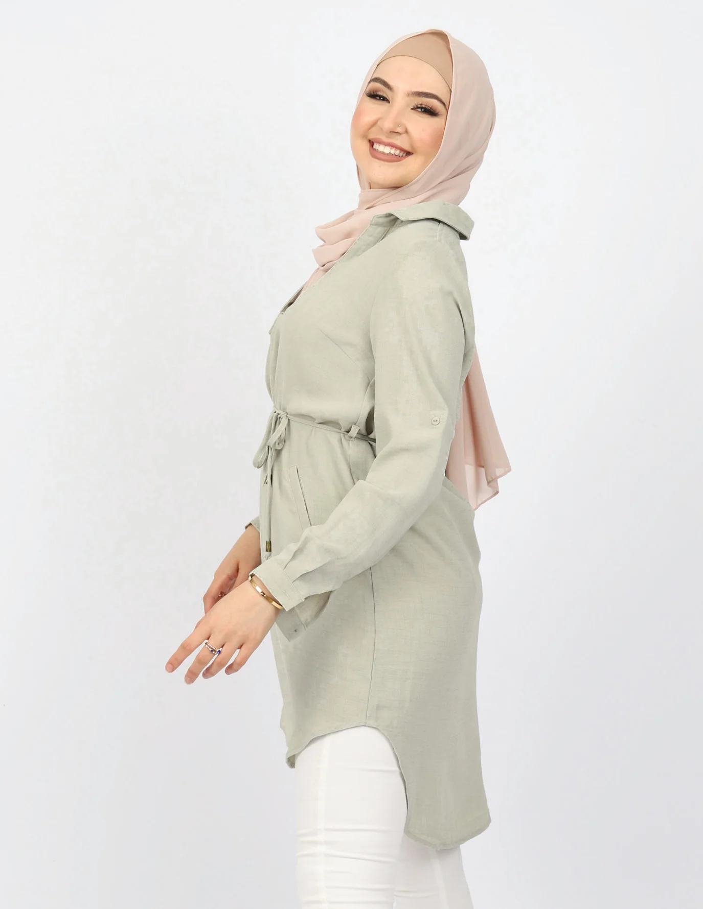 Roll Sleeve Loop Top - Light Shades - Image 16