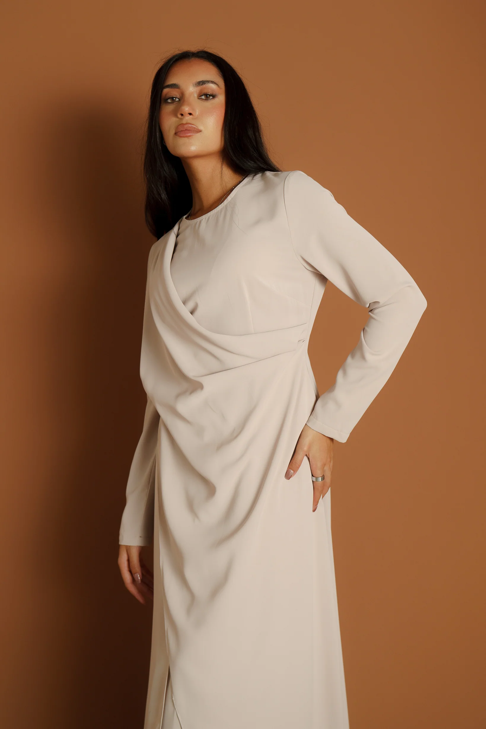 Runway Side Drape Dress - Image 5