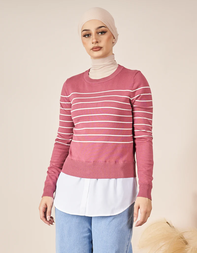 Stripe Knit Chiffon Jumper