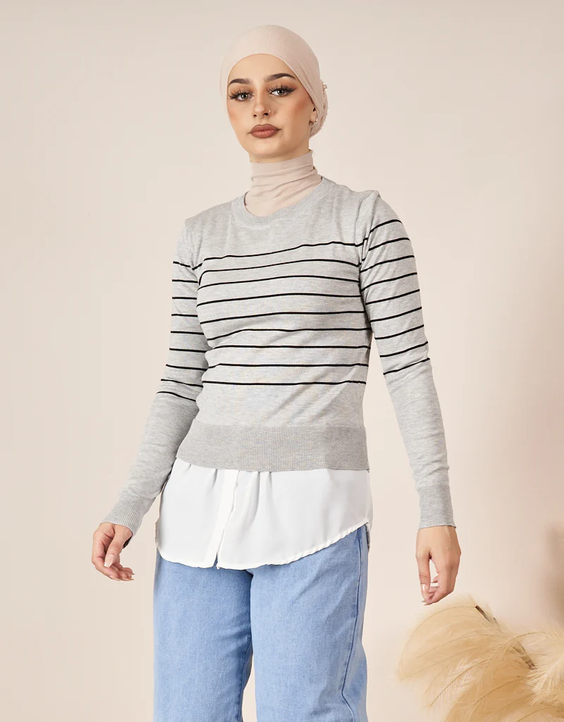 Stripe Knit Chiffon Jumper - Image 16