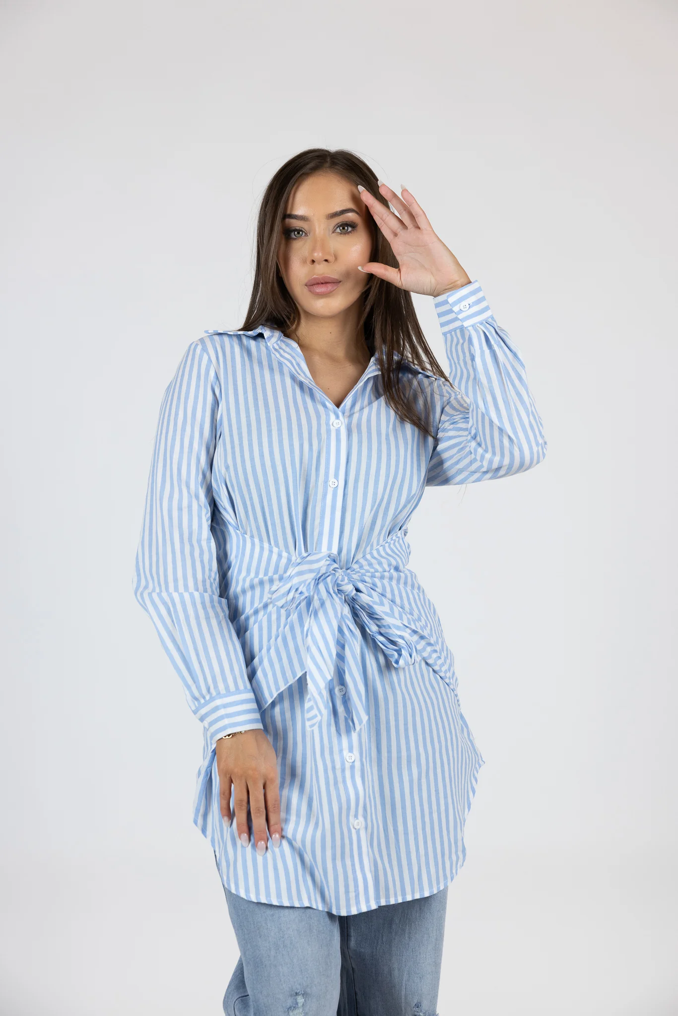 Striped Waist Tie Shirt - Image 2