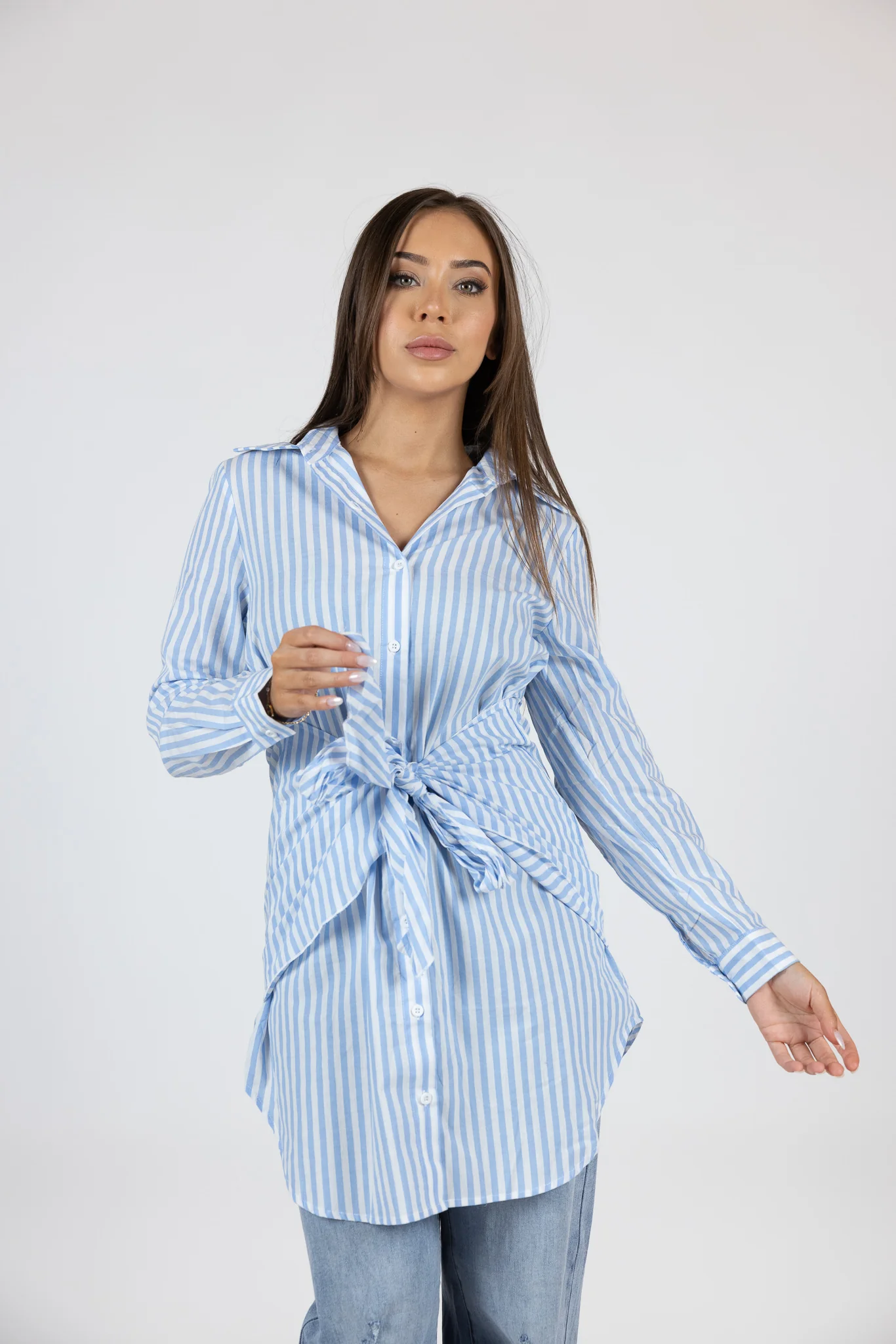 Striped Waist Tie Shirt - Image 4