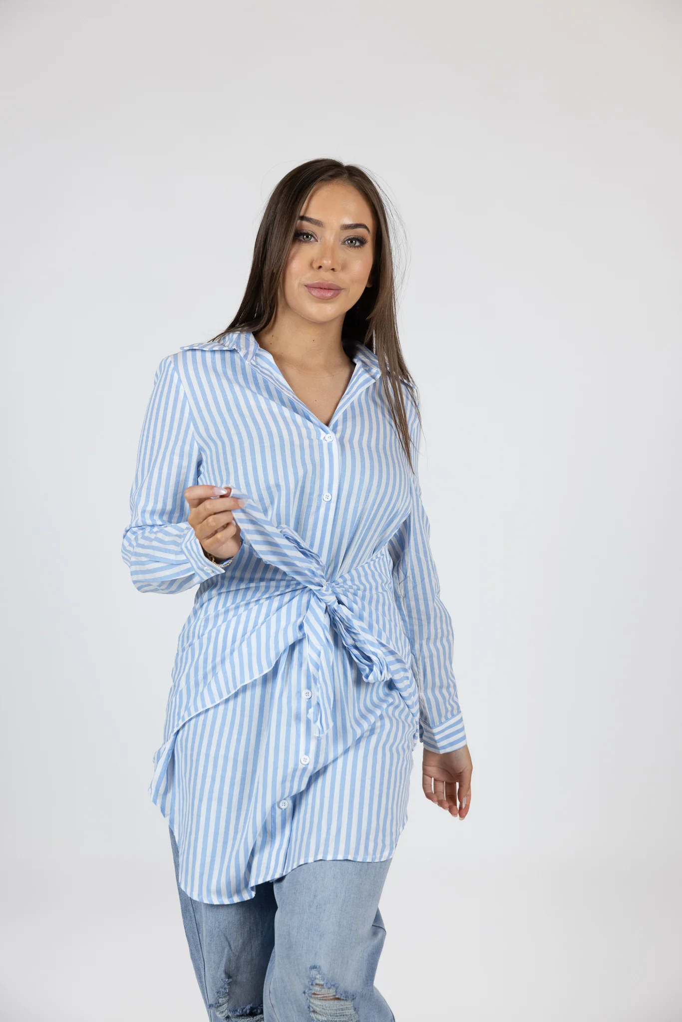Striped Waist Tie Shirt - Image 6