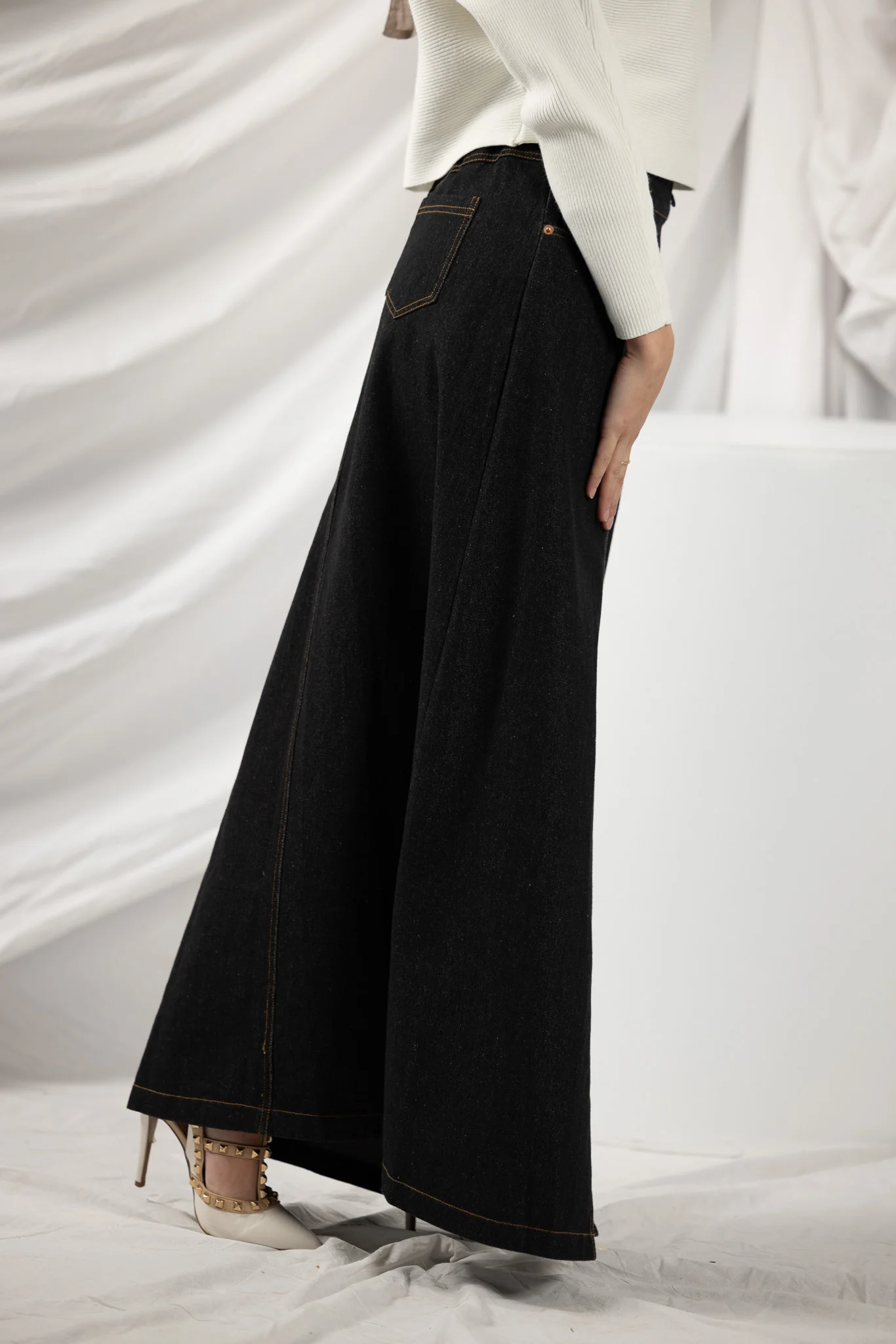 The Crescent Denim Button Wrap Skirt - Image 14