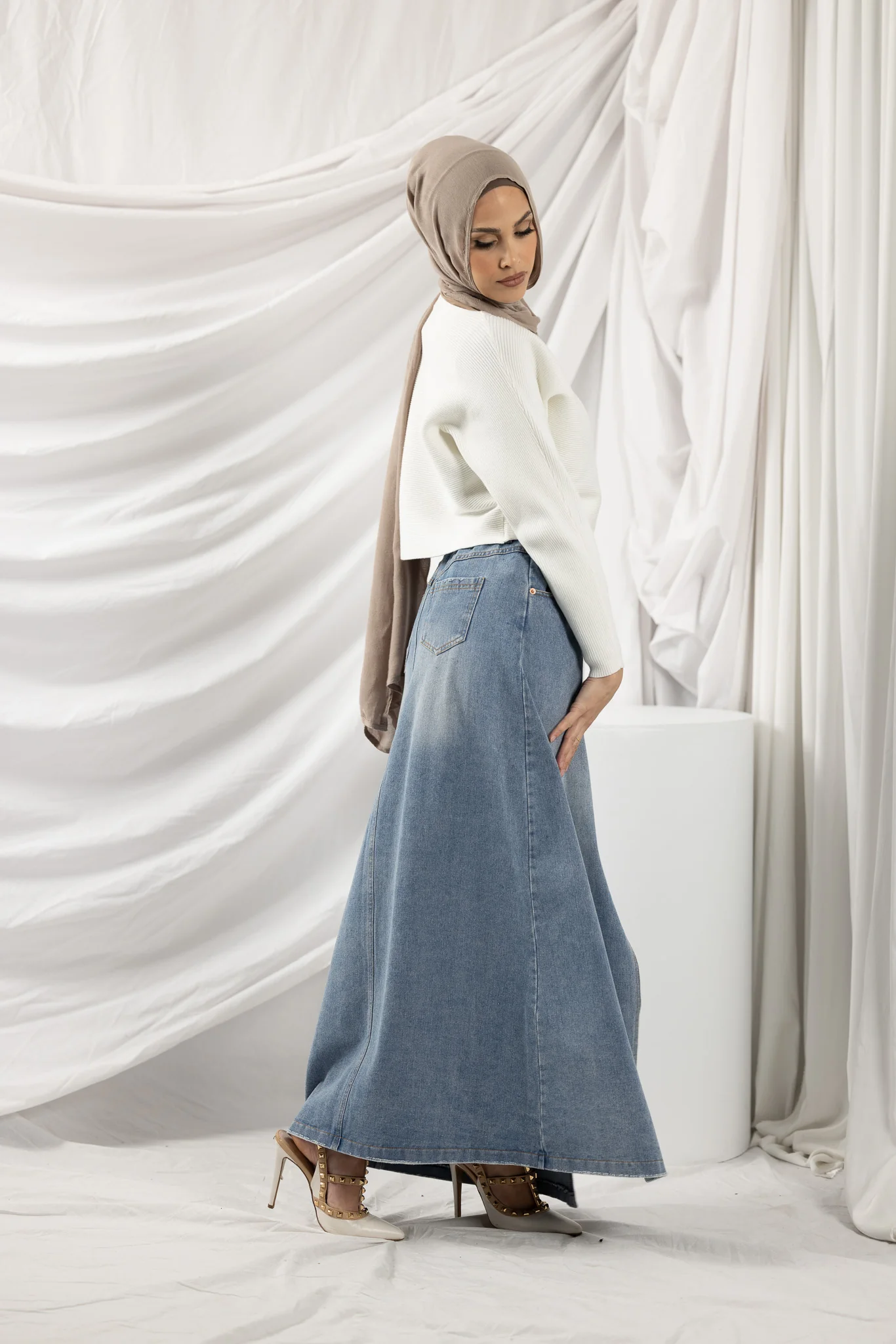 The Crescent Denim Button Wrap Skirt - Image 6