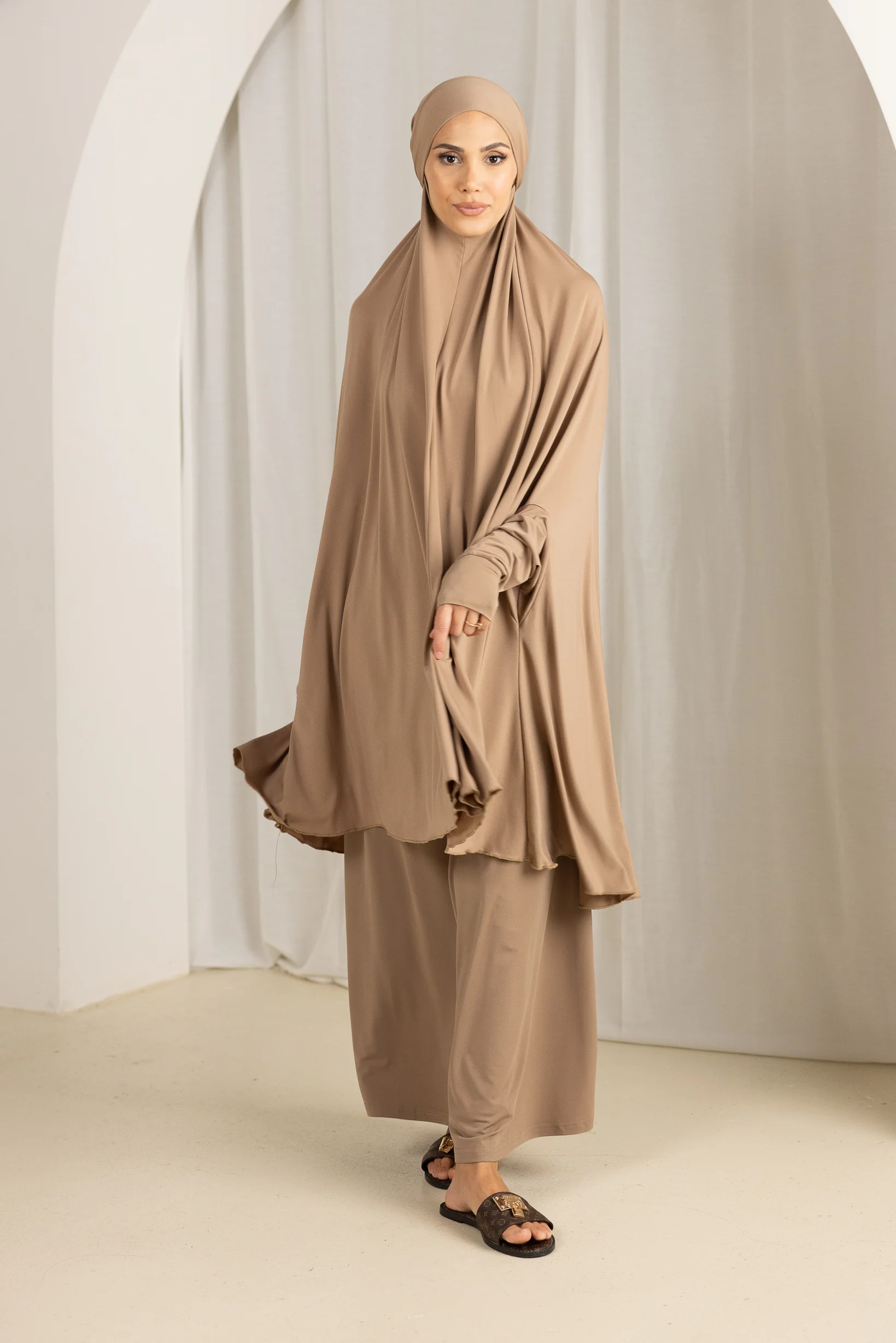 Tie Back Jilbab Prayer Set Sleeves - Dark Shades - Image 11