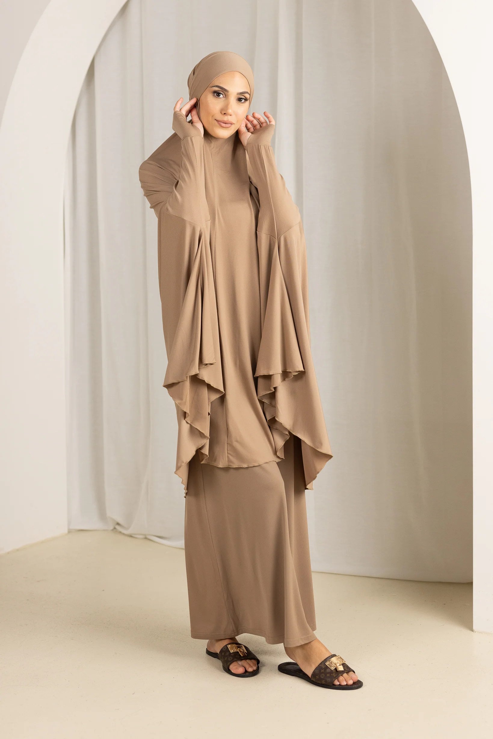 Tie Back Jilbab Prayer Set Sleeves - Dark Shades - Image 12