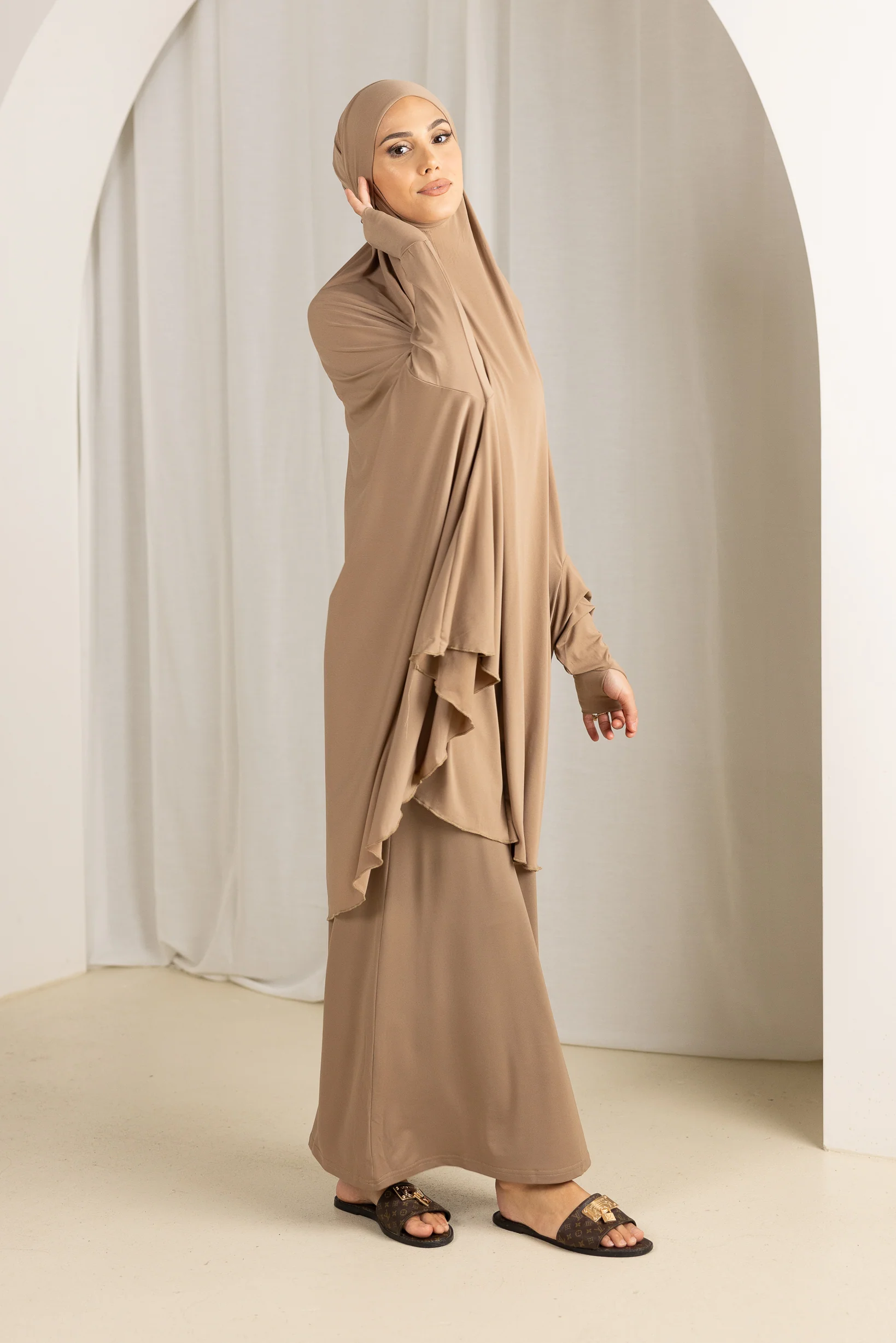 Tie Back Jilbab Prayer Set Sleeves - Dark Shades - Image 13