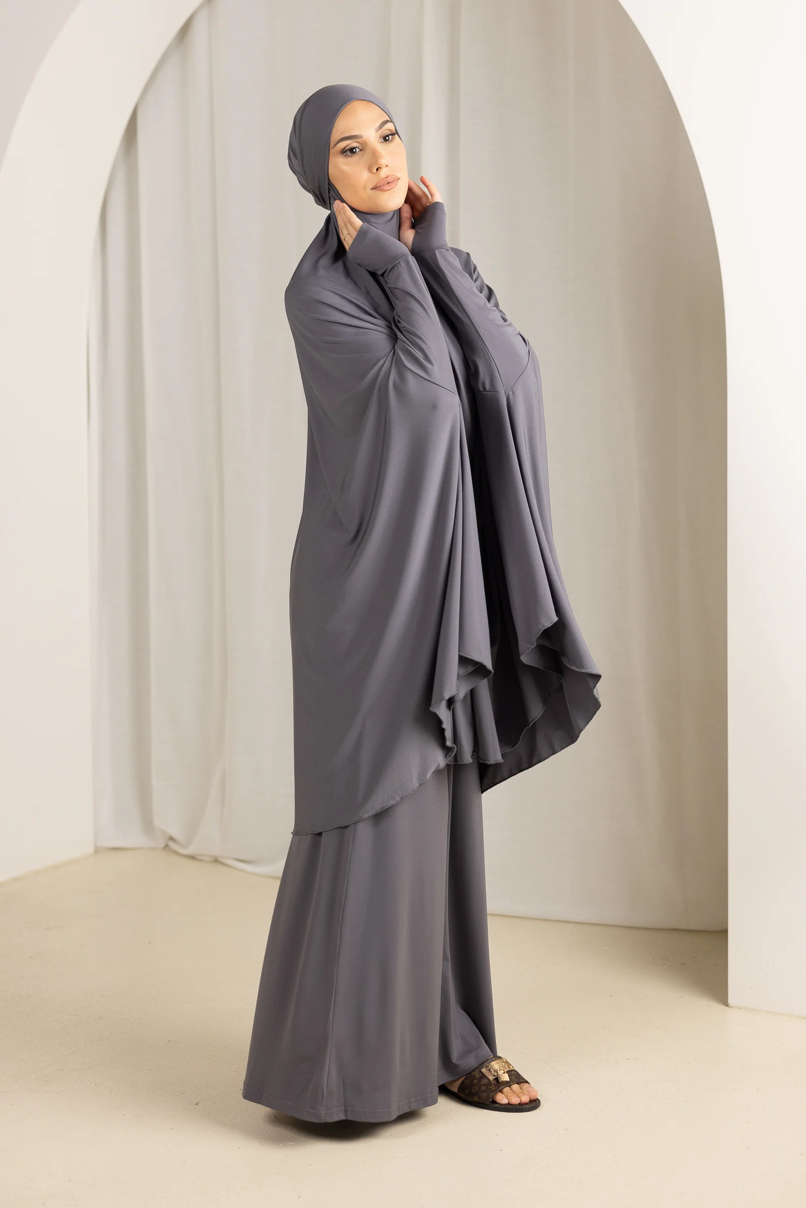 Tie Back Jilbab Prayer Set Sleeves - Dark Shades - Image 22
