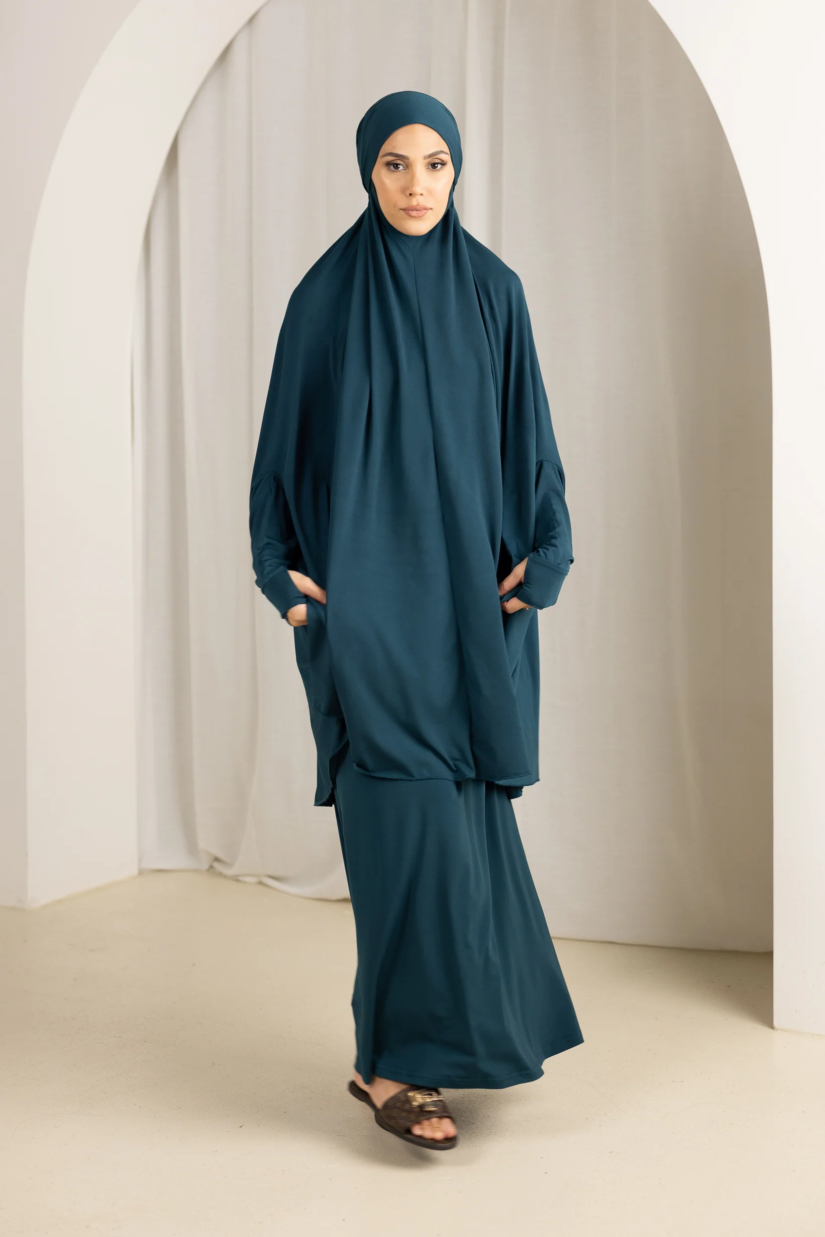 Tie Back Jilbab Prayer Set Sleeves - Dark Shades - Image 27