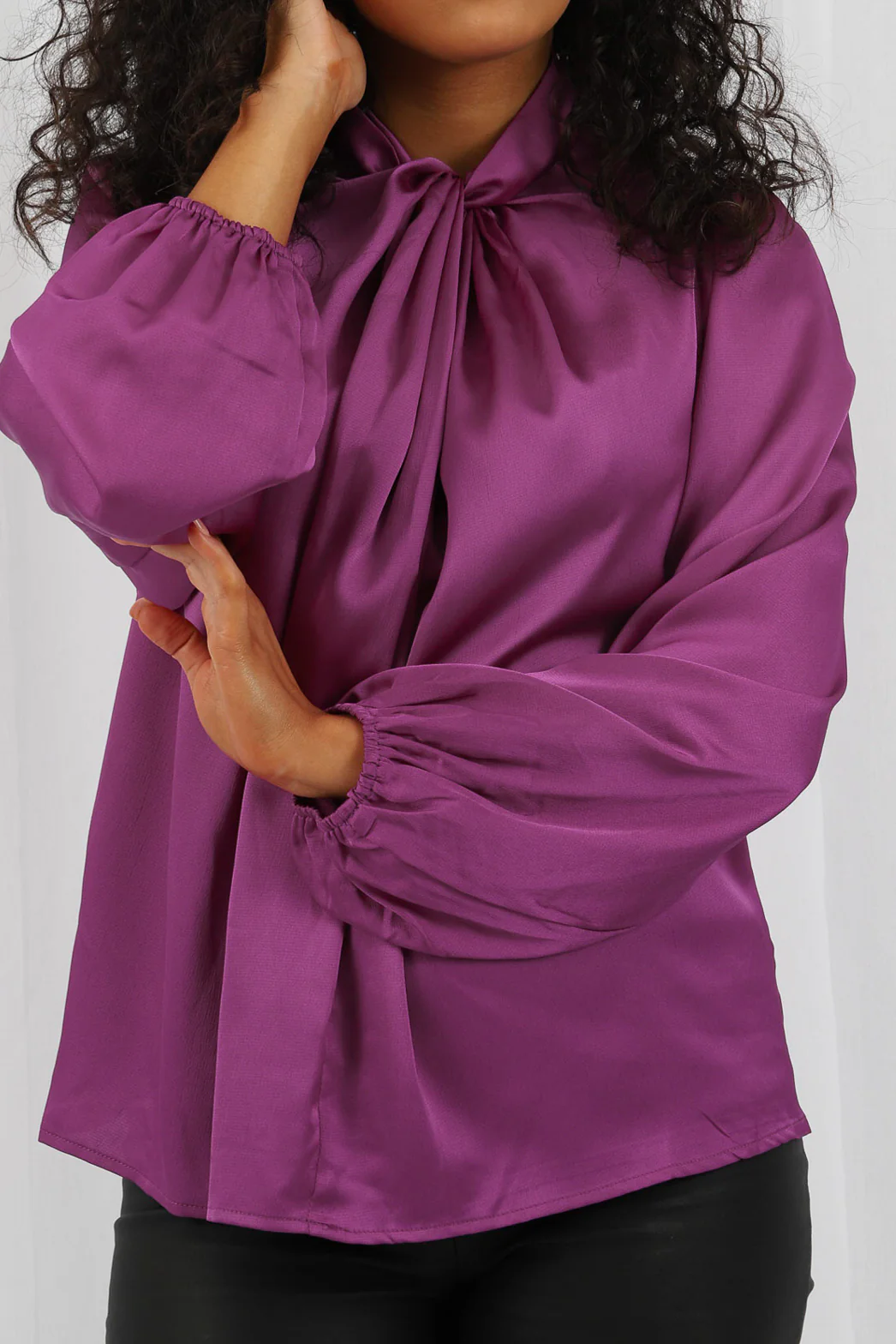 Twist Collar Satin Blouse - Image 13