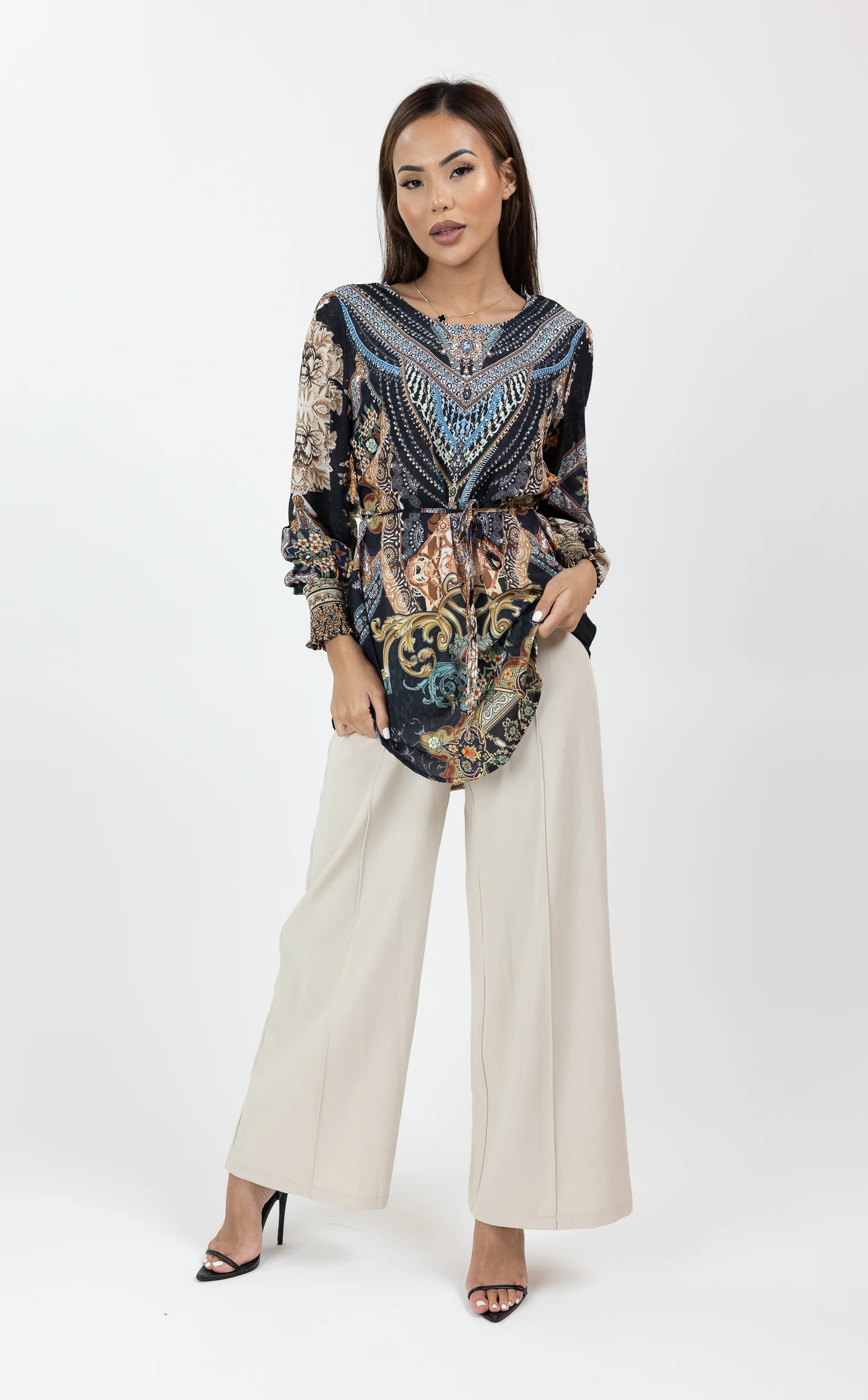 Zayda Beaded Print Top